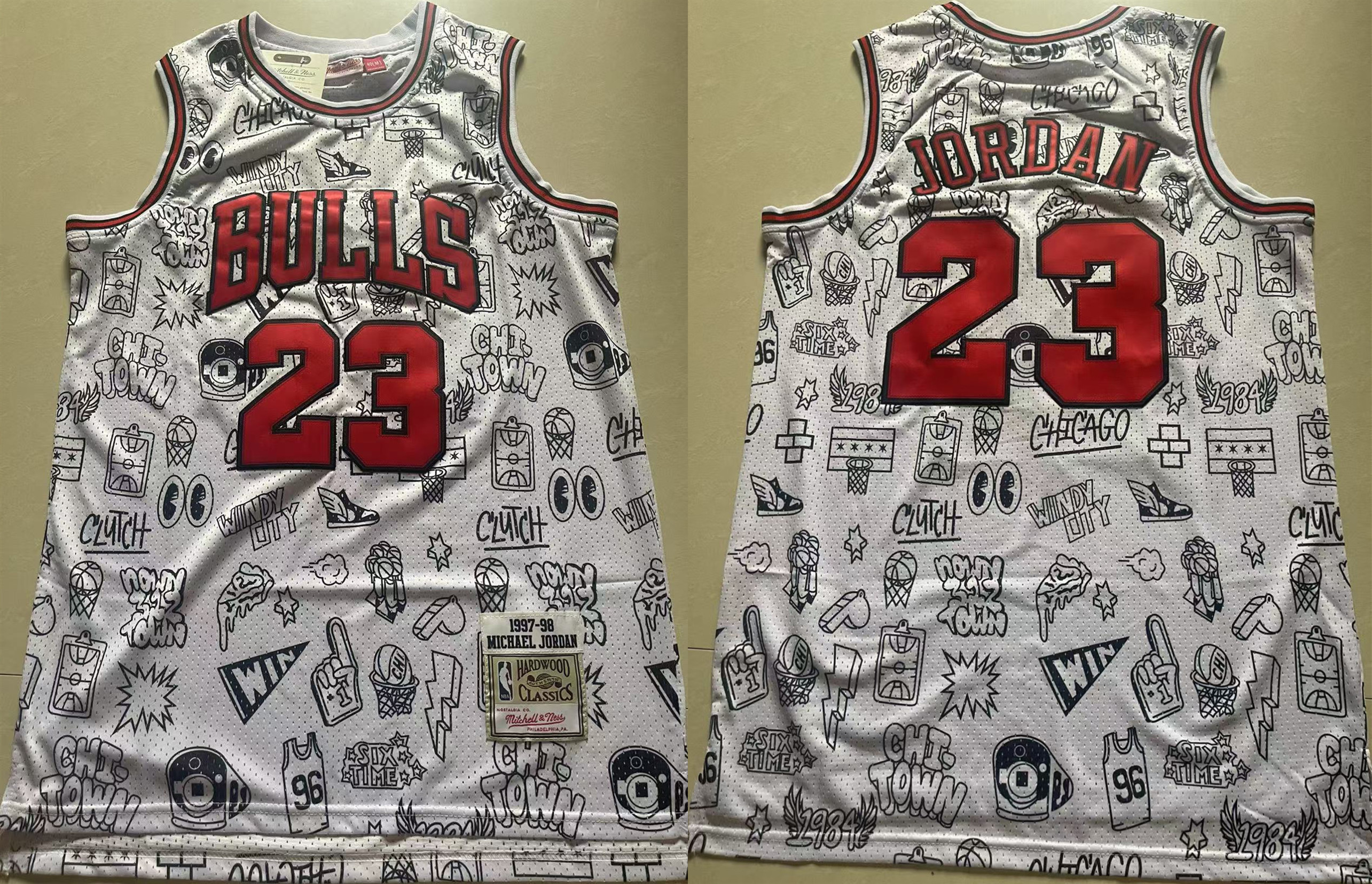 Men's Chicago Bulls #23 Michael Jordan White 1997-98 Stitched Basketball Jersey Men's Chicago Bulls #23 Michael Jordan White 1997-98 Stitched Basketball Jersey