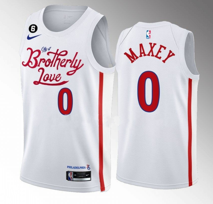 Men's Philadelphia 76ers #0 Tyrese Maxey White 2022/23 City Edition With NO.6 Patch Stitched Basketball Jersey Men's Philadelphia 76ers #0 Tyrese Maxey White 2022/23 City Edition With NO.6 Patch Stitched Basketball Jersey