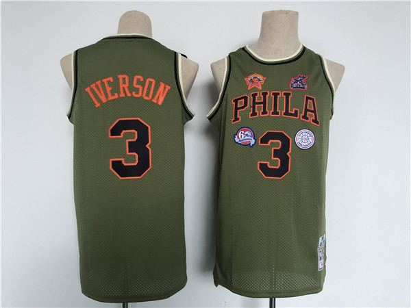 Men's Philadelphia 76ers #3 Allen Iverson Olive Throwback basketball Jersey Men's Philadelphia 76ers #3 Allen Iverson Olive Throwback basketball Jersey
