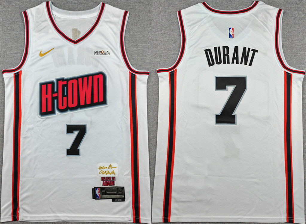 Men's Houston Rockets #7 Kevin Durant White 2024/25 City Edition Stitched Jersey