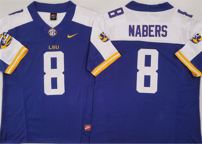 Men's LSU Tigers #8 Malik Nabers Purple/White F.U.S.E. Stitched Jersey Men's LSU Tigers #8 Malik Nabers Purple/White F.U.S.E. Stitched Jersey