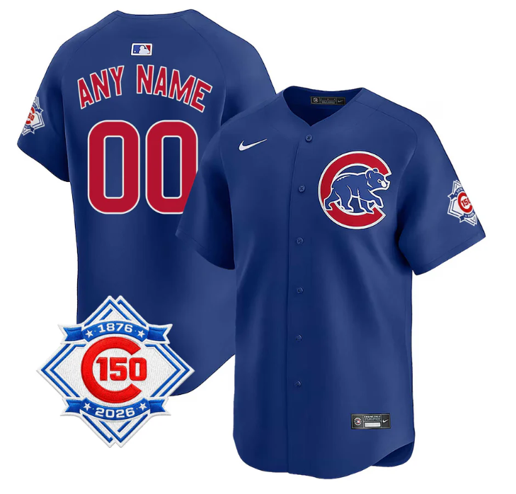 Men's Chicago Cubs Active Player Custom Blue 150th Anniversary Home Limited Stitched Baseball Jersey Men's Chicago Cubs Active Player Custom Blue 150th Anniversary Home Limited Stitched Baseball Jersey