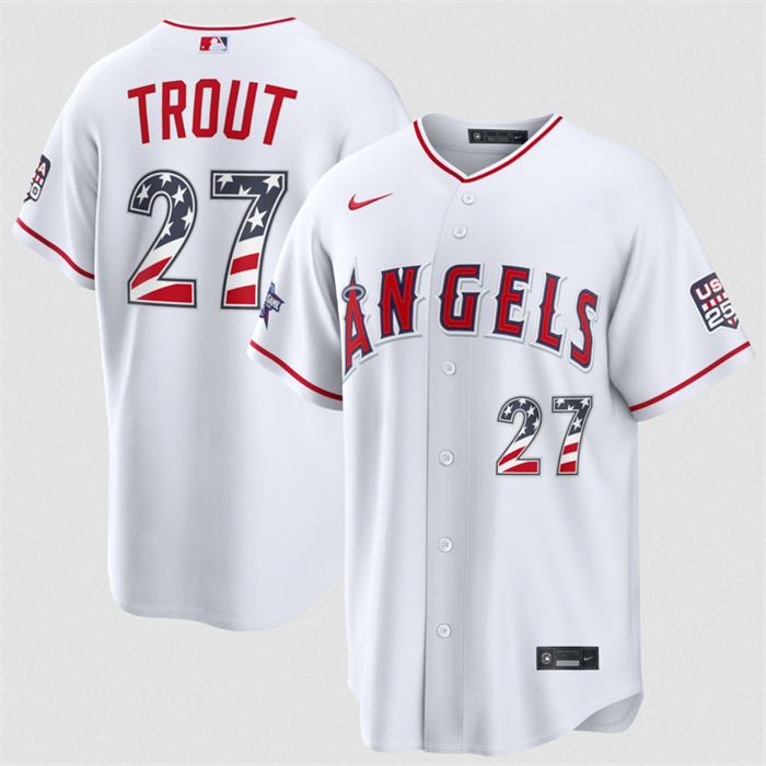 Men's Los Angeles Angels #27 Mike Trout White 2026 All-Star Edition Stars & Stripes Stadium Pick-A-Player Stitched Baseball Jersey