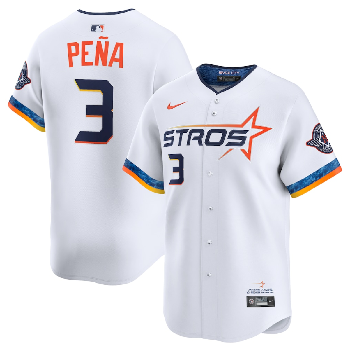 Men's Houston Astros #3 Jeremy Peña White 2025 City Connect Limited Stitched Baseball Jersey Men's Houston Astros #3 Jeremy Peña White 2025 City Connect Limited Stitched Baseball Jersey