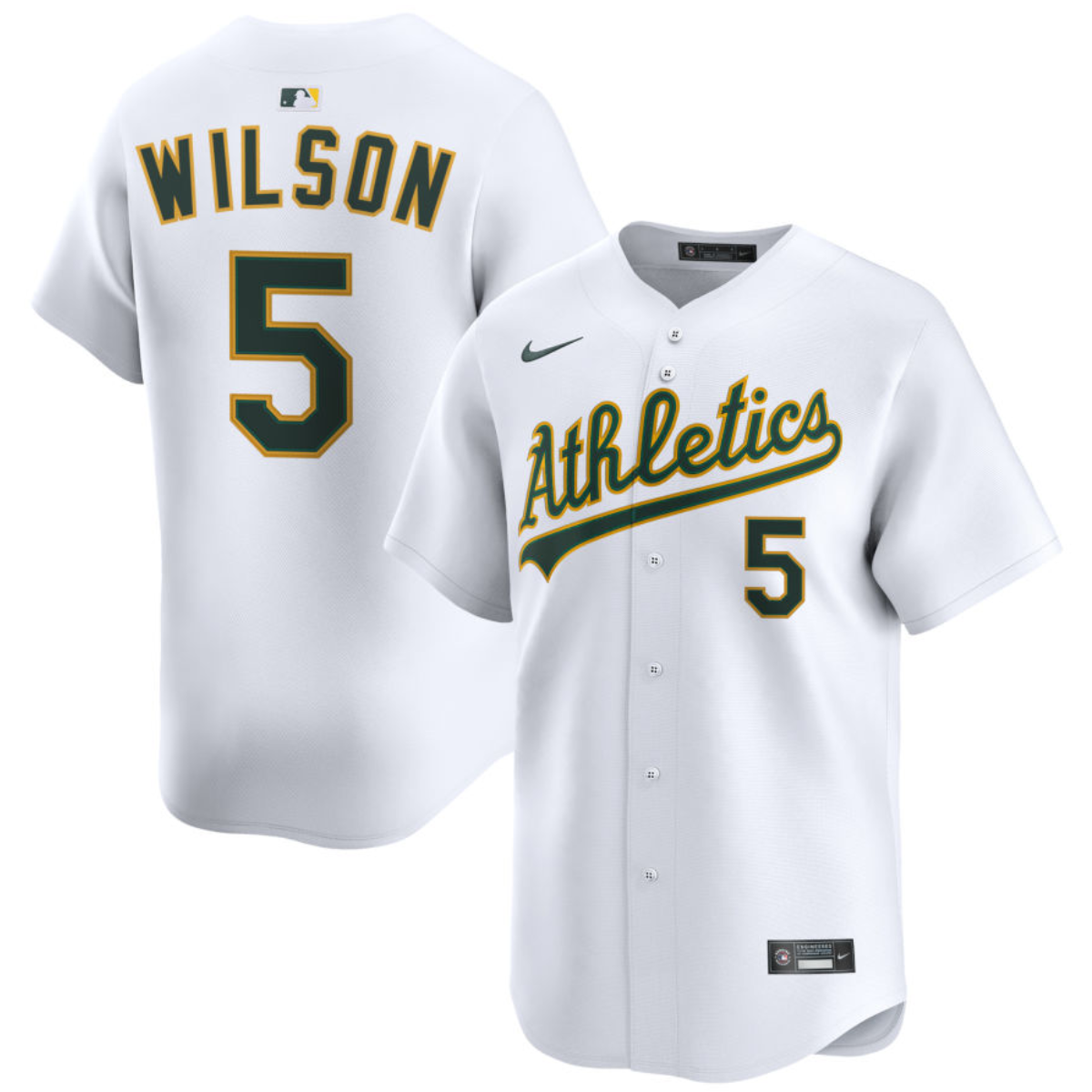 Men's Oakland Athletics #5 Jacob Wilson White 2024 Home Limited Stitched Jersey Men's Oakland Athletics #5 Jacob Wilson White 2024 Home Limited Stitched Jersey