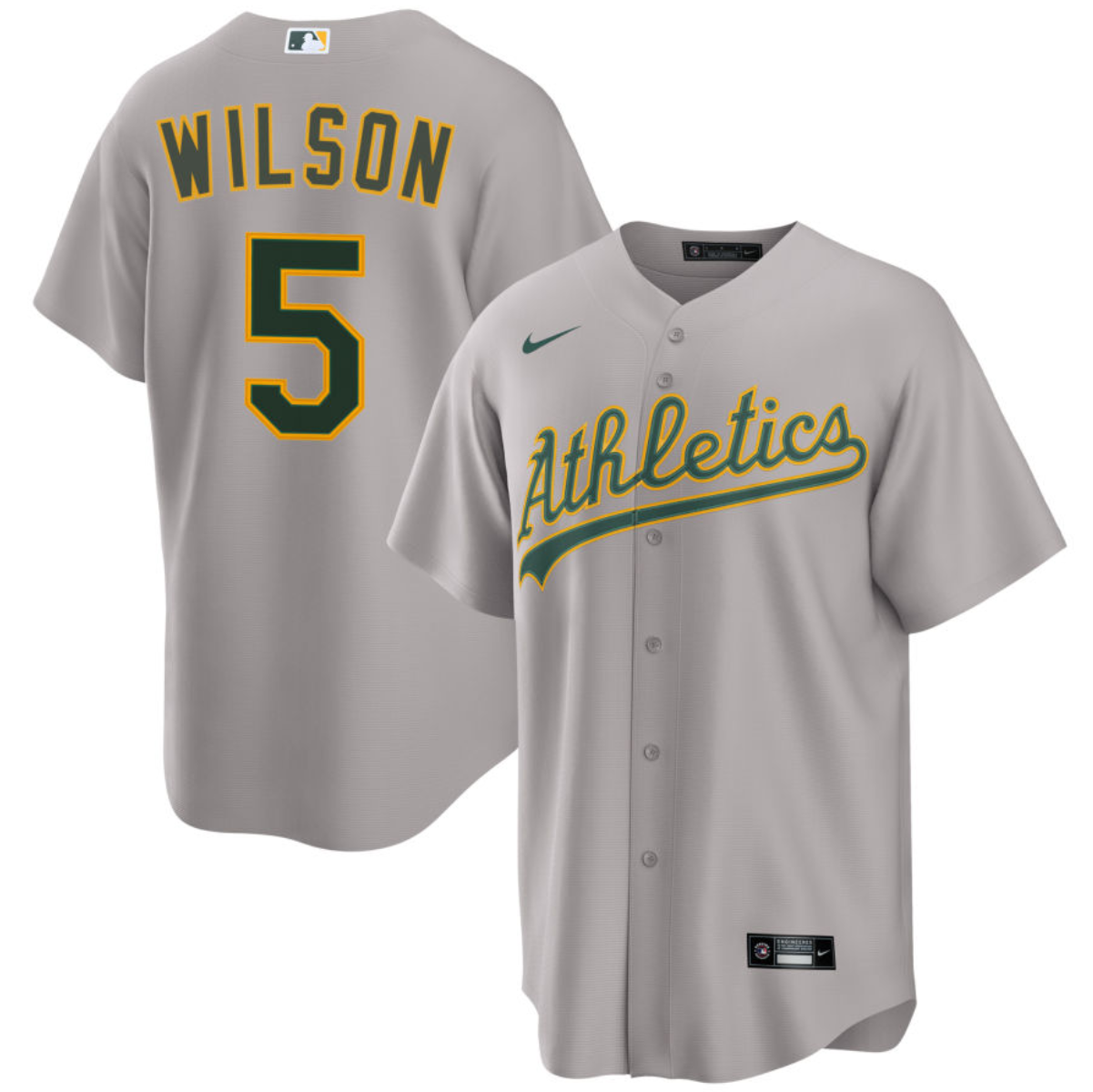 Men's Oakland Athletics #5 Jacob Wilson Grey 2024 Away Limited Stitched Jersey Men's Oakland Athletics #5 Jacob Wilson Grey 2024 Away Limited Stitched Jersey