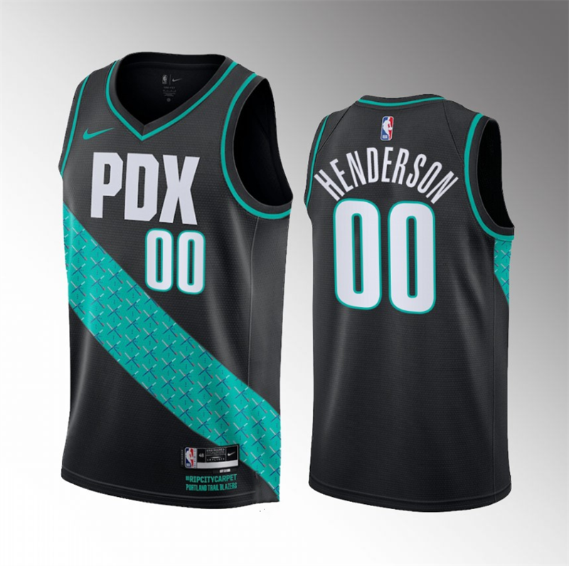 Men's Portland Trail Blazers #00 Scoot Henderson Black 2023 Draft City Edition Stitched Basketball Jersey Men's Portland Trail Blazers #00 Scoot Henderson Black 2023 Draft City Edition Stitched Basketball Jersey