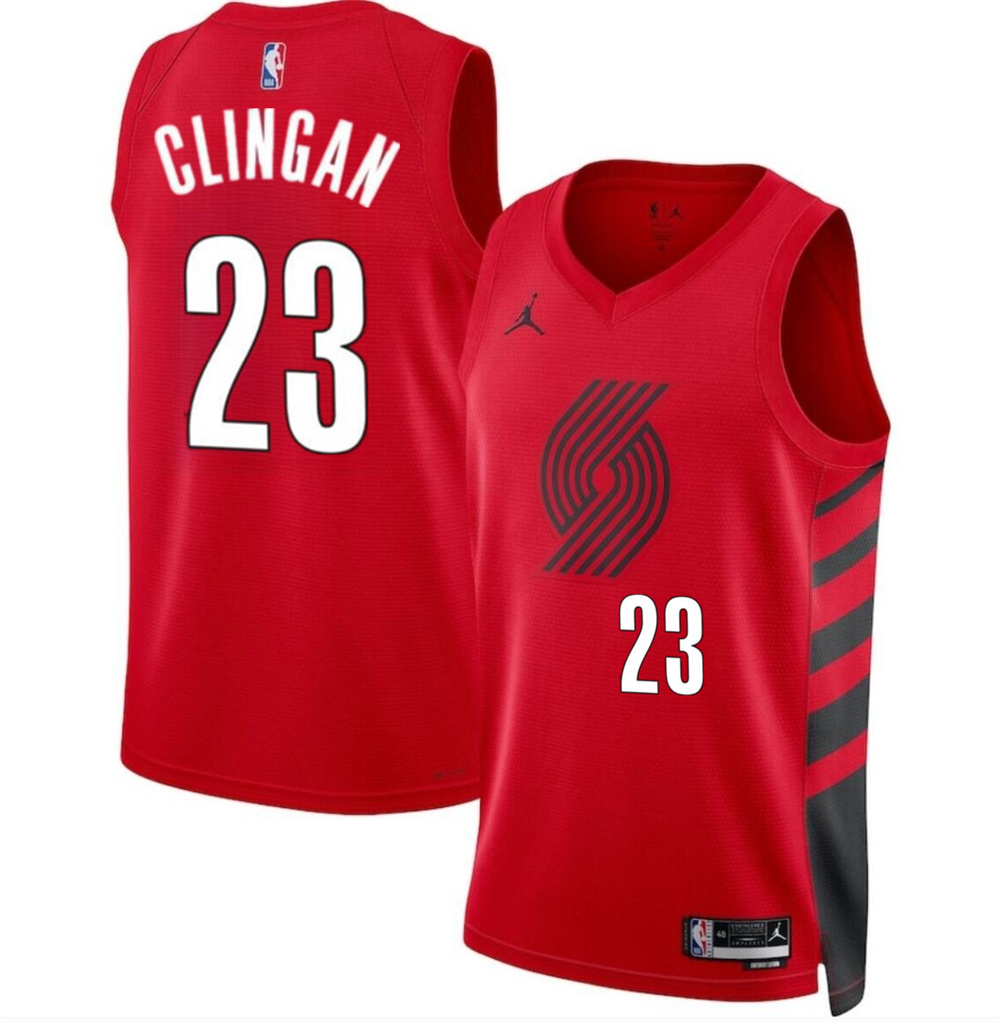 Men's Portland Trail Blazers #23 Donovan Clingan Red 2024 Draft Statement Edition Stitched Basketball Jersey Men's Portland Trail Blazers #23 Donovan Clingan Red 2024 Draft Statement Edition Stitched Basketball Jersey