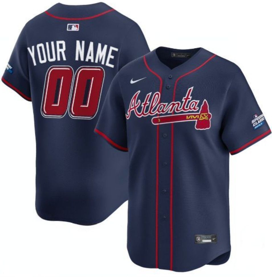 Men's Atlanta Braves Active Player Custom Navy 2025 Speedway Classic Alternate Limited Stitched Baseball Jersey Men's Atlanta Braves Active Player Custom Navy 2025 Speedway Classic Alternate Limited Stitched Baseball Jersey