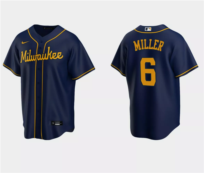 Men's Milwaukee Brewers #6 Owen Miller Navy Cool Base Stitched Jersey Men's Milwaukee Brewers #6 Owen Miller Navy Cool Base Stitched Jersey