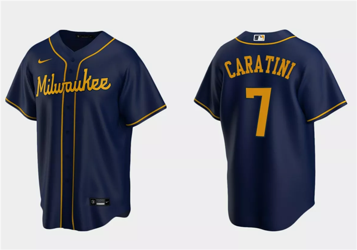 Men's Milwaukee Brewers #7 Victor Caratini Navy Cool Base Stitched Jersey Men's Milwaukee Brewers #7 Victor Caratini Navy Cool Base Stitched Jersey