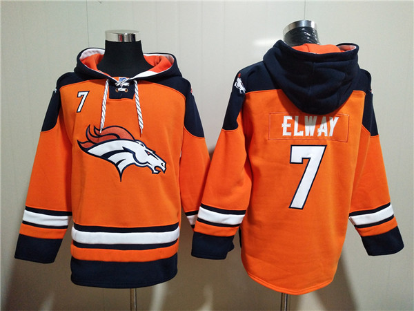 Men's Denver Broncos #7 John Elway Orange Ageless Must-Have Lace-Up Pullover Hoodie Men's Denver Broncos #7 John Elway Orange Ageless Must-Have Lace-Up Pullover Hoodie
