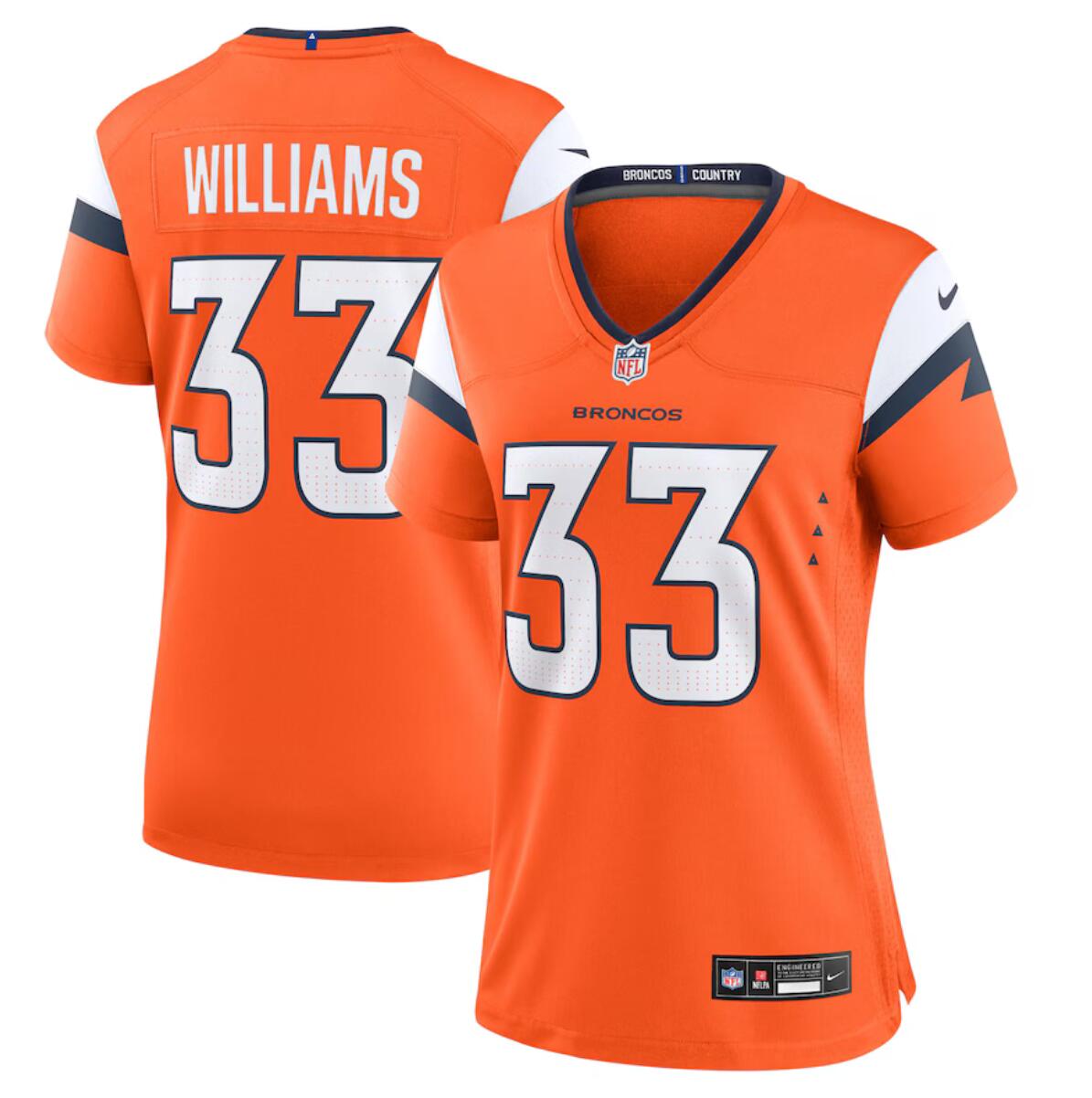 Women's Denver Broncos #33 Javonte Williams Orange 2024 Stitched Jersey(Run Small) Women's Denver Broncos #33 Javonte Williams Orange 2024 Stitched Jersey(Run Small)