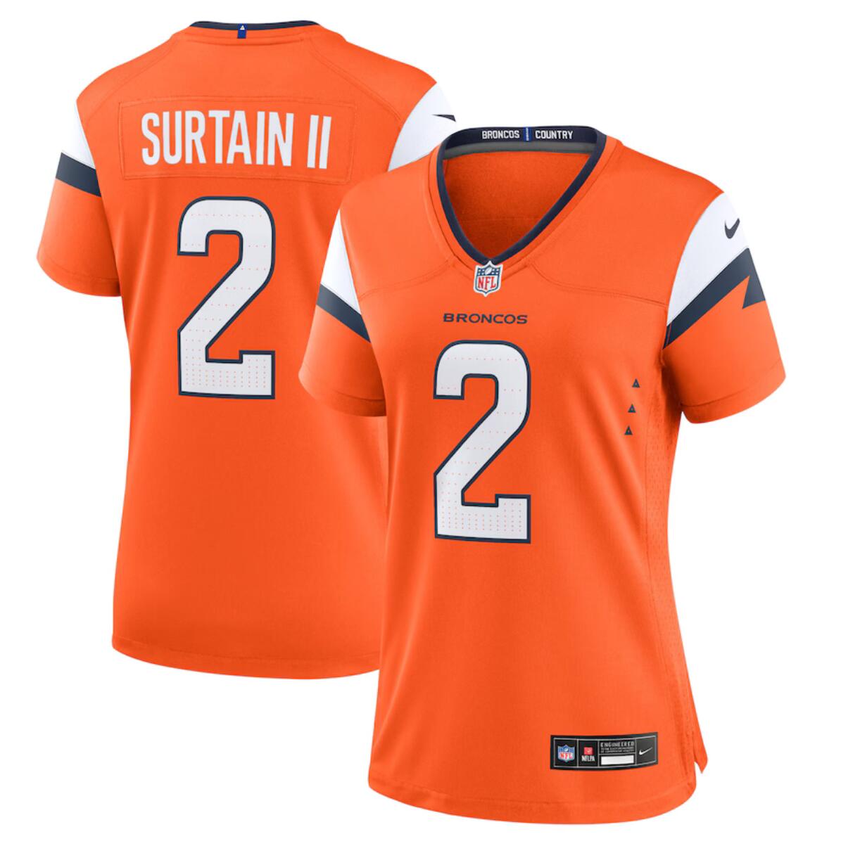 Women's Denver Broncos #2 Pat Surtain II Orange 2024 Stitched Jersey(Run Small) Women's Denver Broncos #2 Pat Surtain II Orange 2024 Stitched Jersey(Run Small)