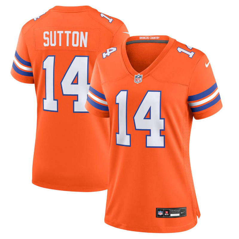 Women's Denver Broncos #14 Courtland Sutton Orange Mile High Collection 1977 Throwback Stitched Jersey(Run Small) Women's Denver Broncos #14 Courtland Sutton Orange Mile High Collection 1977 Throwback Stitched Jersey(Run Small)