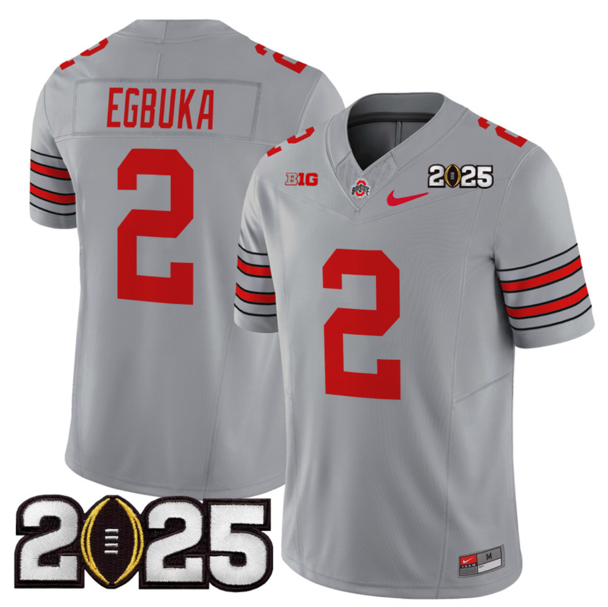 Men's Ohio State Buckeyes #2 Emeka Egbuka Grey 2025 CFP Final Patch F.U.S.E. Vapor Limited Stitched Football Jersey Men's Ohio State Buckeyes #2 Emeka Egbuka Grey 2025 CFP Final Patch F.U.S.E. Vapor Limited Stitched Football Jersey