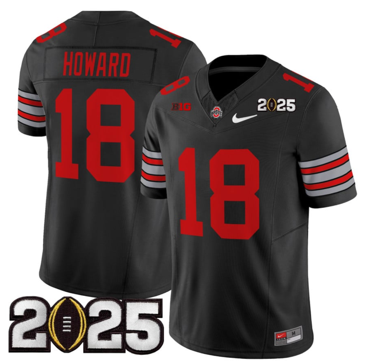 Men's Ohio State Buckeyes #18 Will Howard Black 2025 CFP Final Patch F.U.S.E. Vapor Limited Stitched Football Jersey Men's Ohio State Buckeyes #18 Will Howard Black 2025 CFP Final Patch F.U.S.E. Vapor Limited Stitched Football Jersey