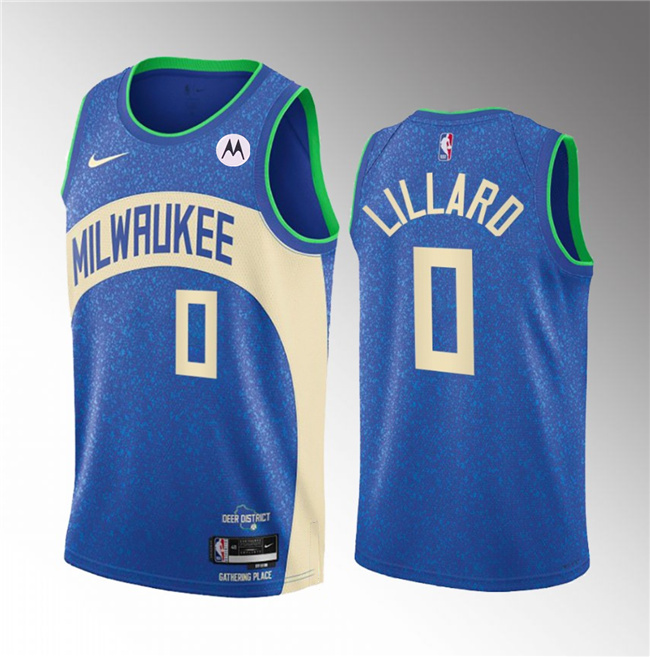 Men's Milwaukee Bucks #0 Damian Lillard 2023/24 Blue City Edition Stitched Basketball Jersey Men's Milwaukee Bucks #0 Damian Lillard 2023/24 Blue City Edition Stitched Basketball Jersey