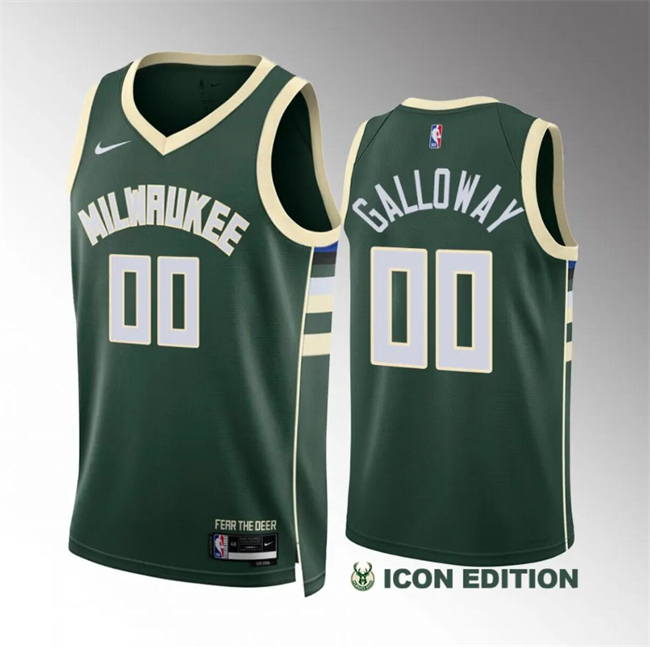 Men's Milwaukee Bucks #00 Jaylin Galloway Green Icon Edition Stitched Basketball Jersey Men's Milwaukee Bucks #00 Jaylin Galloway Green Icon Edition Stitched Basketball Jersey