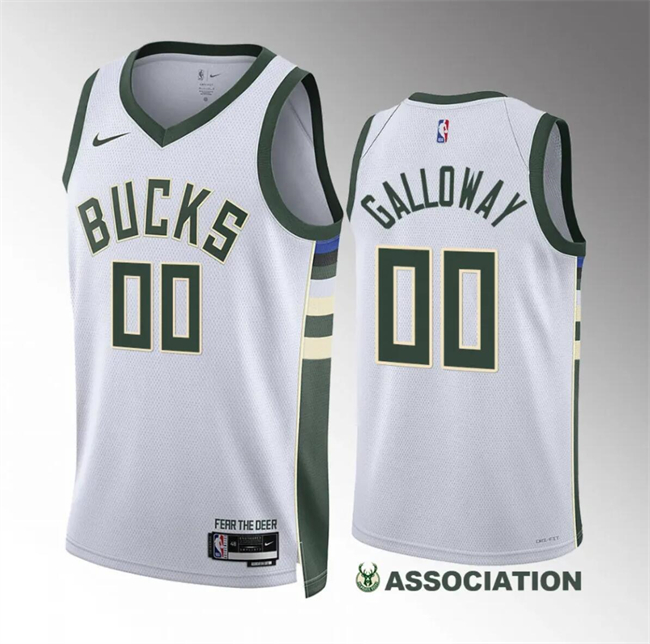 Men's Milwaukee Bucks #00 Jaylin Galloway White Association Edition Stitched Basketball Jersey Men's Milwaukee Bucks #00 Jaylin Galloway White Association Edition Stitched Basketball Jersey