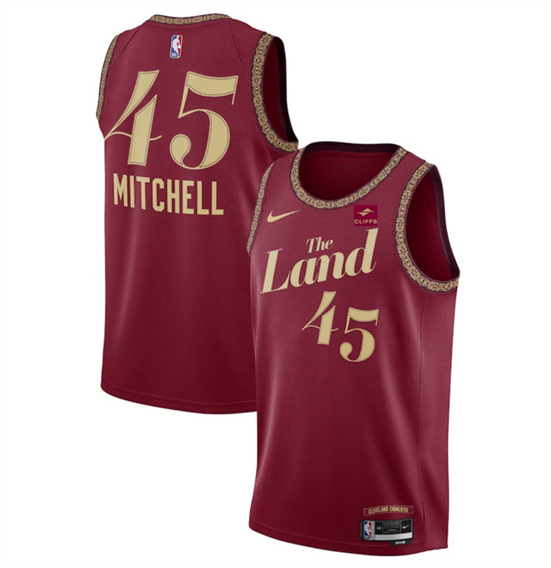 Men's Cleveland Cavaliers #45 Donovan Mitchell Wine 2023/24 City Edition Stitched Jersey Men's Cleveland Cavaliers #45 Donovan Mitchell Wine 2023/24 City Edition Stitched Jersey