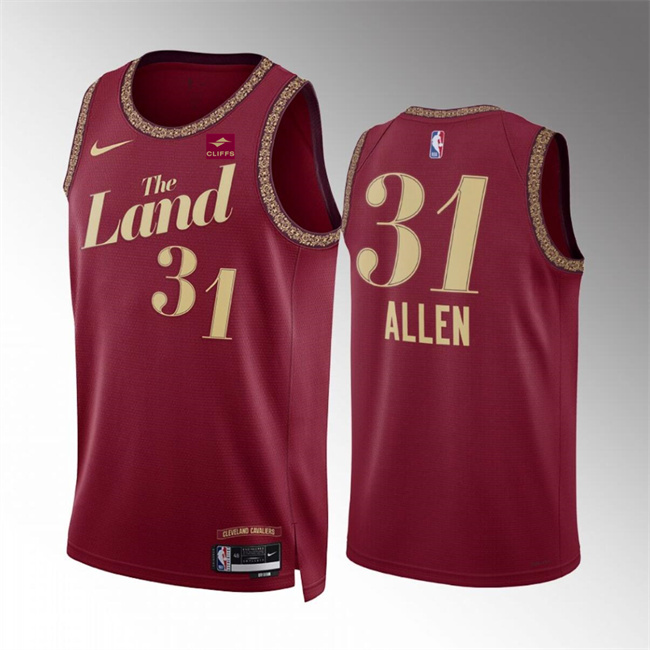 Men's Cleveland Cavaliers #31 Jarrett Allen Wine 2023/24 City Edition Stitched Jersey Men's Cleveland Cavaliers #31 Jarrett Allen Wine 2023/24 City Edition Stitched Jersey