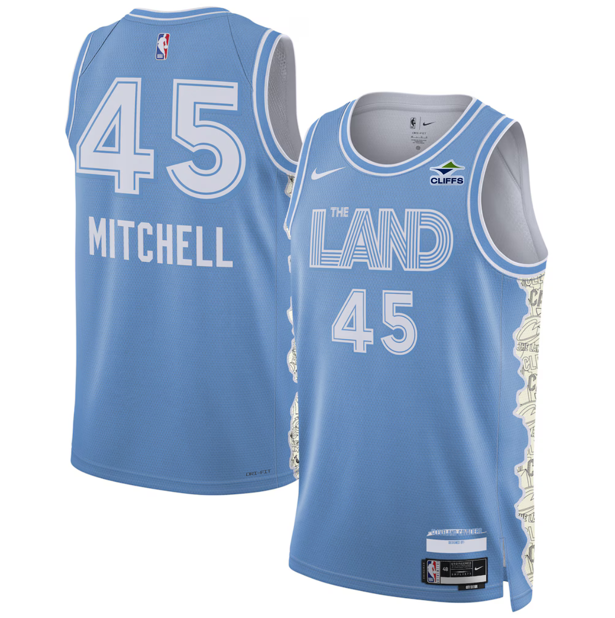 Men's Cleveland Cavaliers #45 Donovan Mitchell Light Blue 2024/25 City Edition Stitched Jersey Men's Cleveland Cavaliers #45 Donovan Mitchell Light Blue 2024/25 City Edition Stitched Jersey