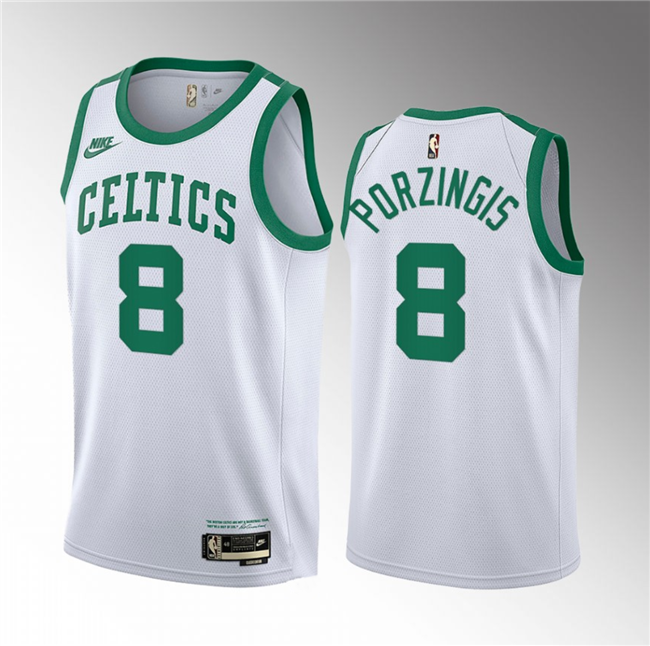 Men's Boston Celtics #8 Kristaps Porzingis White 2023 Draft Association Edition Stitched Basketball Jersey Men's Boston Celtics #8 Kristaps Porzingis White 2023 Draft Association Edition Stitched Basketball Jersey