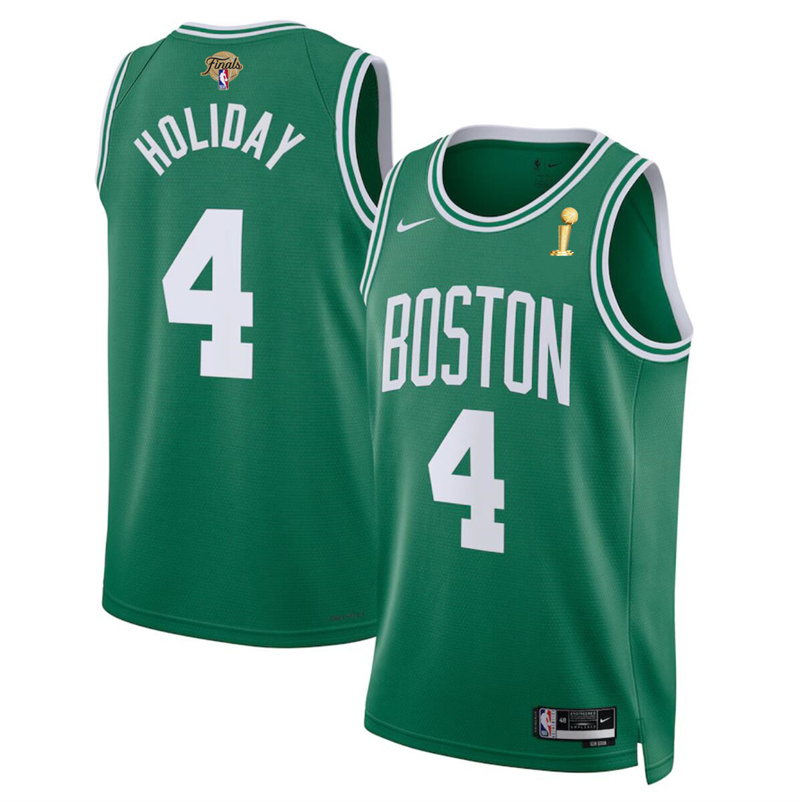 Men's Boston Celtics #4 Jrue Holiday Green 2024 Finals Champions Icon Edition Stitched Basketball Jersey Men's Boston Celtics #4 Jrue Holiday Green 2024 Finals Champions Icon Edition Stitched Basketball Jersey
