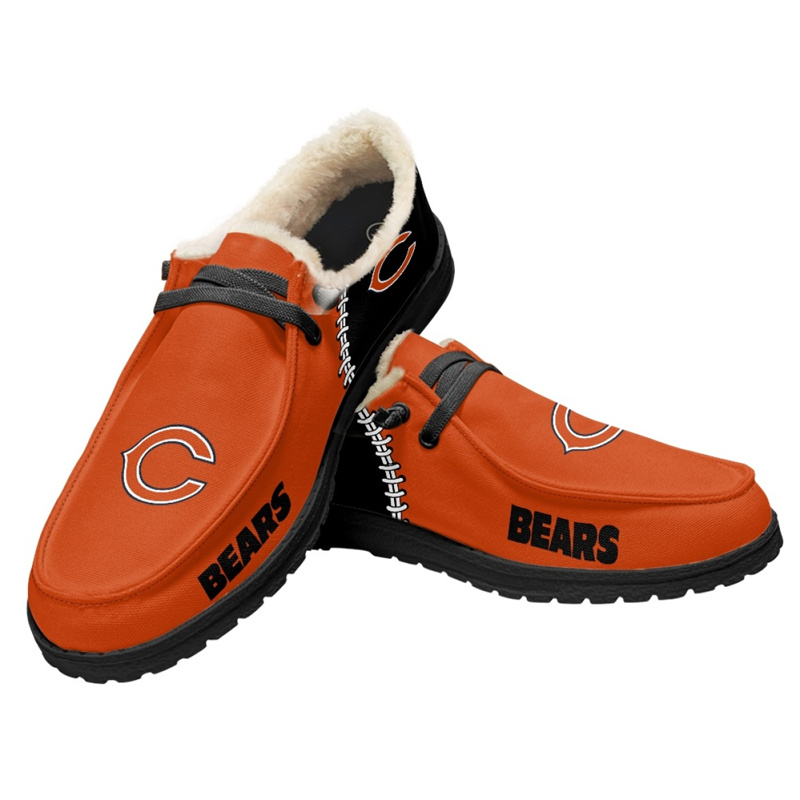 Women's Chicago Bears Loafers Lace Up Fuzzy Lined Shoes 002 (Pls check description for details)