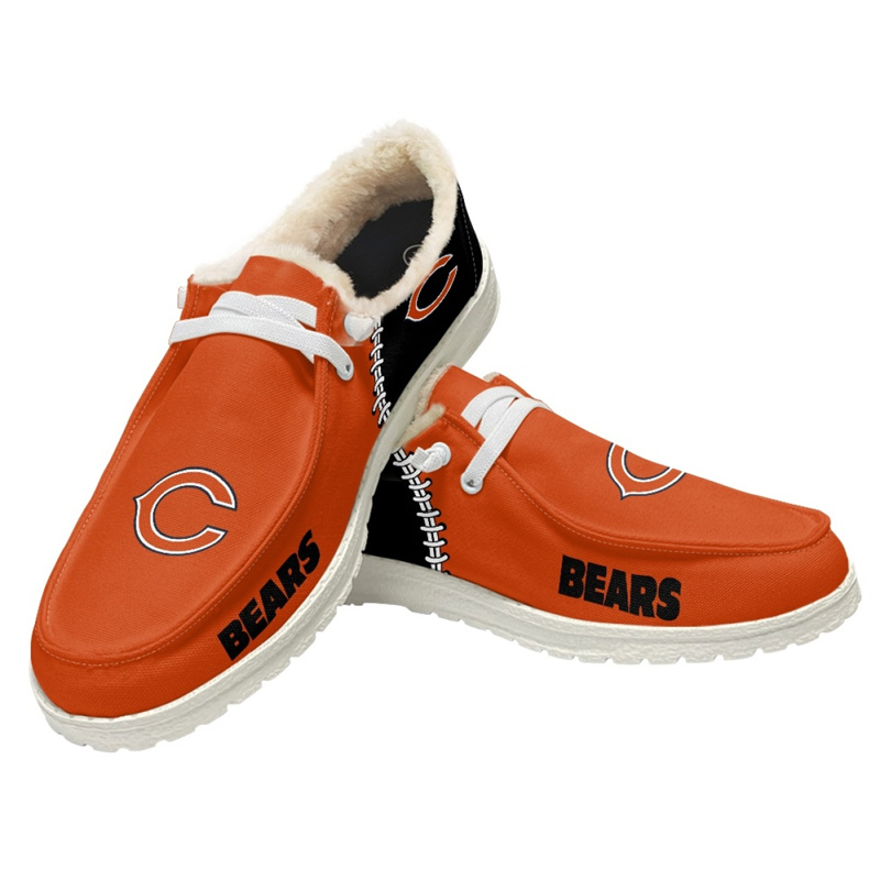 Women's Chicago Bears Loafers Lace Up Fuzzy Lined Shoes 001 (Pls check description for details)