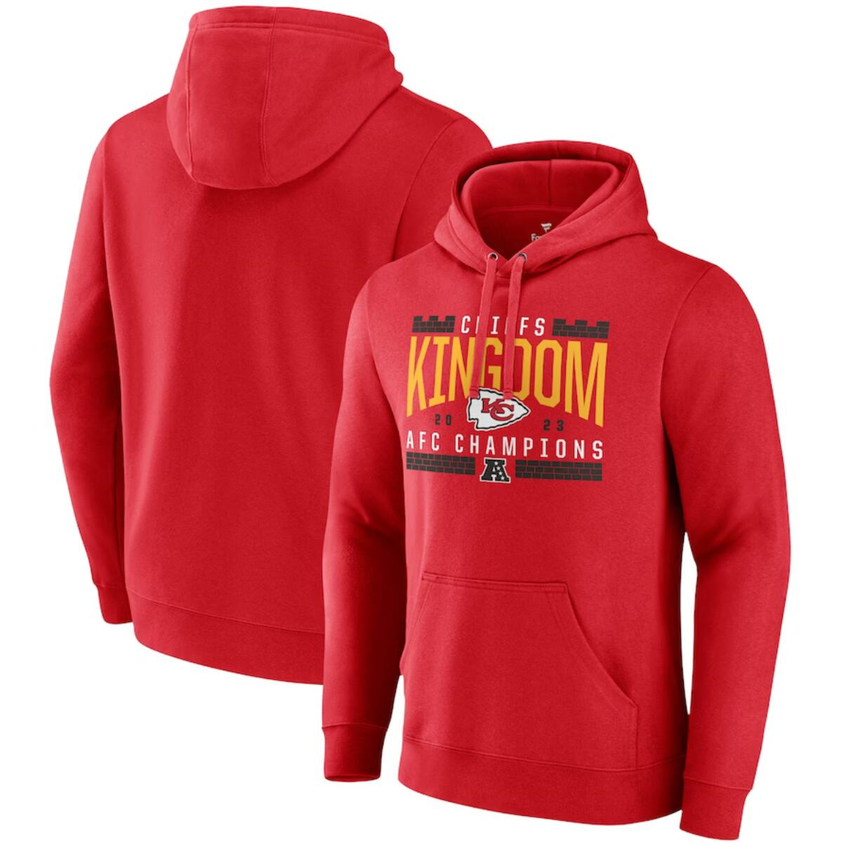 Men's Kansas City Chiefs Red 2023 AFC Champions Hometown Pullover Hoodie Men's Kansas City Chiefs Red 2023 AFC Champions Hometown Pullover Hoodie