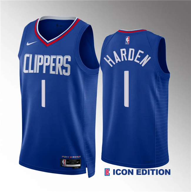 Men's Los Angeles Clippers #1 James Harden Blue Icon Edition Stitched Jersey Men's Los Angeles Clippers #1 James Harden Blue Icon Edition Stitched Jersey