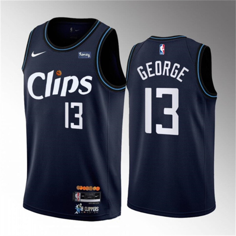 Men's Los Angeles Clippers #13 Paul George Navy 2023-24 City Edition Stitched Jersey Men's Los Angeles Clippers #13 Paul George Navy 2023-24 City Edition Stitched Jersey