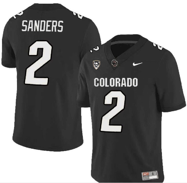 Men's Colorado Buffaloes #2 Shedeur Sanders Black With PAC-12 Patch Stitched Football Jersey Men's Colorado Buffaloes #2 Shedeur Sanders Black With PAC-12 Patch Stitched Football Jersey
