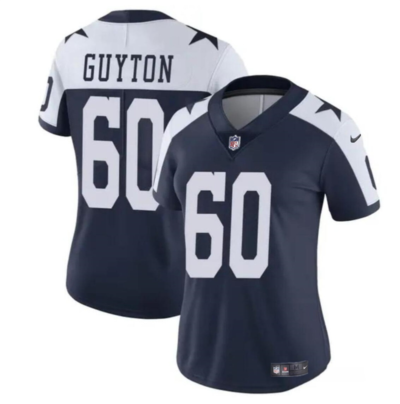 Women's Dallas Cowboys #60 Tyler Guyton Navy/White 2024 Draft Vapor Thanksgiving Limited Stitched Football Jersey(Run Small) Women's Dallas Cowboys #60 Tyler Guyton Navy/White 2024 Draft Vapor Thanksgiving Limited Stitched Football Jersey(Run Small)