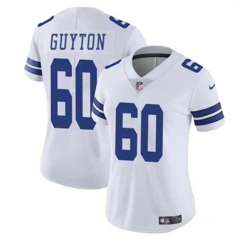 Women's Dallas Cowboys #60 Tyler Guyton White 2024 Draft Vapor Limited Stitched Football Jersey(Run Small) Women's Dallas Cowboys #60 Tyler Guyton White 2024 Draft Vapor Limited Stitched Football Jersey(Run Small)