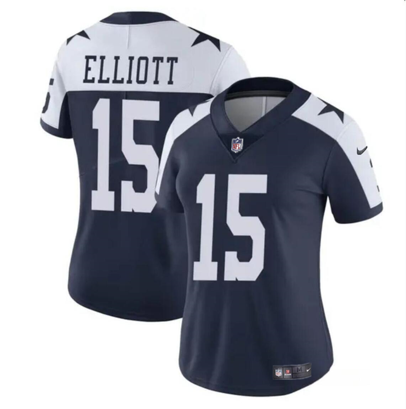 Women's Dallas Cowboys #15 Ezekiel Elliott Navy/White Vapor Thanksgiving Limited Stitched Football Jersey(Run Small) Women's Dallas Cowboys #15 Ezekiel Elliott Navy/White Vapor Thanksgiving Limited Stitched Football Jersey(Run Small)