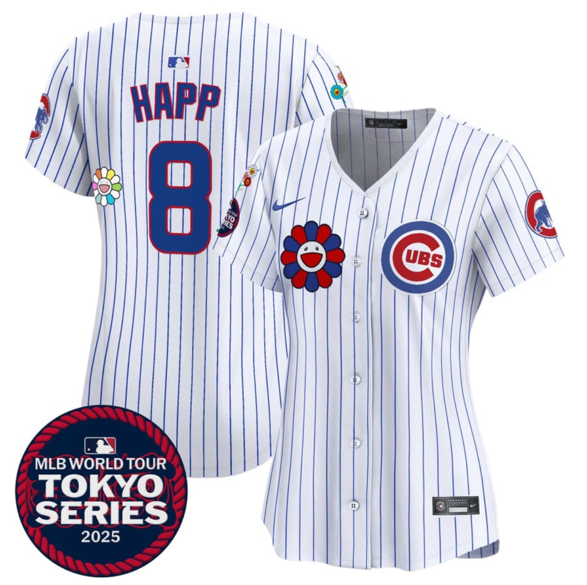 Women's Chicago Cubs #8 Ian Happ White 2025 Tokyo Series Limited Stitched Baseball Jersey(Run Small) Women's Chicago Cubs #8 Ian Happ White 2025 Tokyo Series Limited Stitched Baseball Jersey(Run Small)