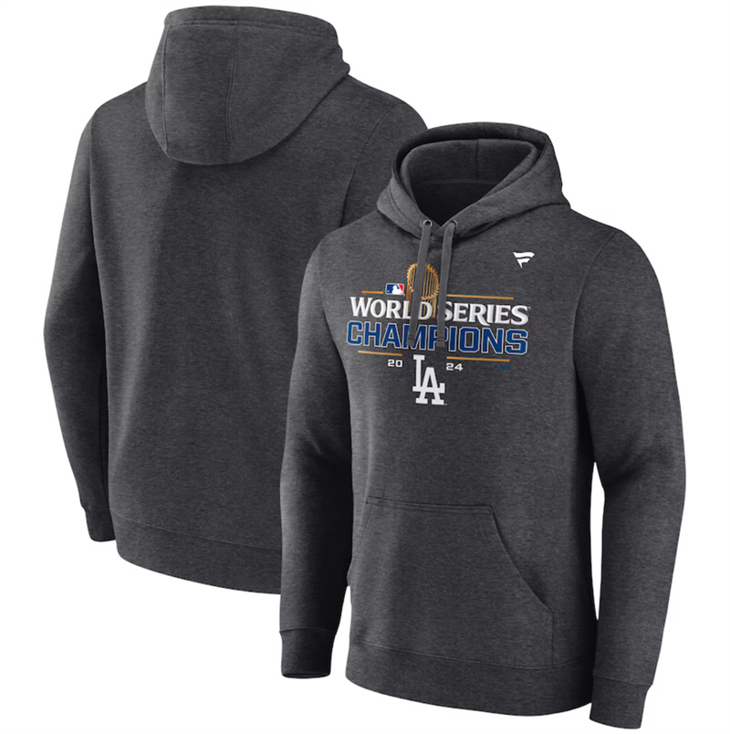 Men's Los Angeles Dodgers Heather Charcoal 2024 World Series Champions Locker Room Pullover Hoodie Men's Los Angeles Dodgers Heather Charcoal 2024 World Series Champions Locker Room Pullover Hoodie