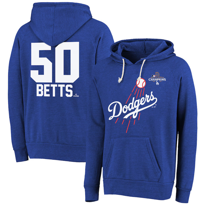 Men's Los Angeles Dodgers #50 Mookie Betts Royal 2024 World Series Champions Name & Number Tri-Blend Pullover Hoodie Men's Los Angeles Dodgers #50 Mookie Betts Royal 2024 World Series Champions Name & Number Tri-Blend Pullover Hoodie