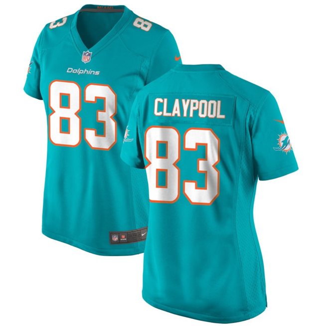 Women's Miami Dolphins #83 Chase Claypool Aqua Stitched Jersey(Run Small) Women's Miami Dolphins #83 Chase Claypool Aqua Stitched Jersey(Run Small)