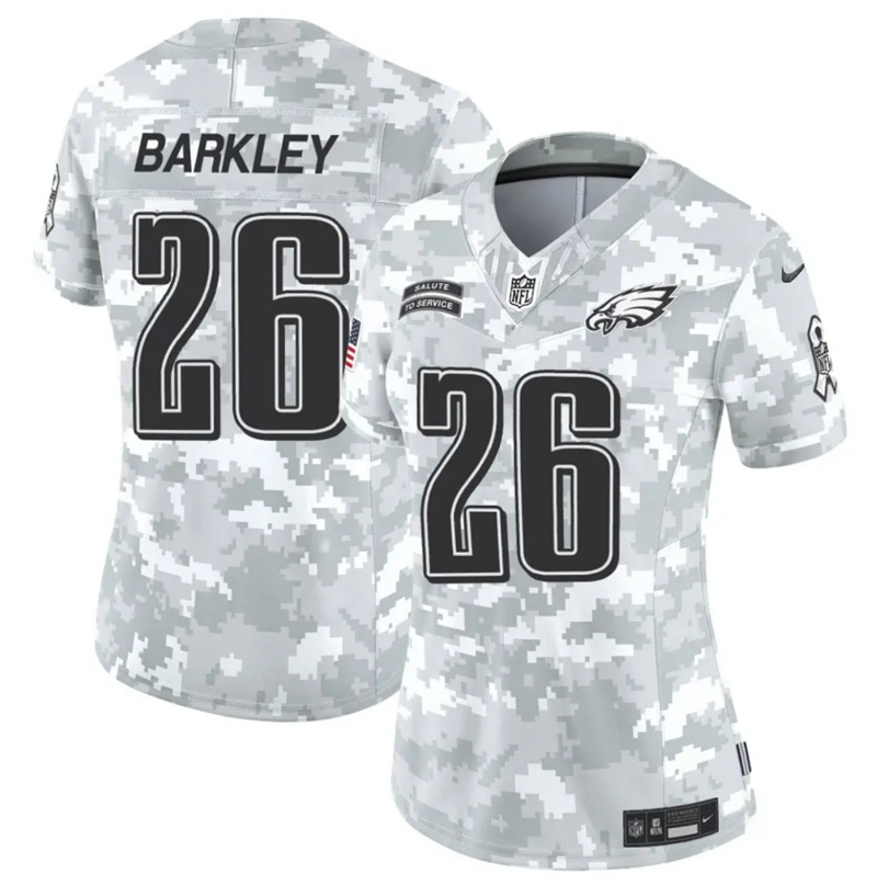 Women's Philadelphia Eagles #26 Saquon Barkley 2024 F.U.S.E Arctic Camo Salute to Service Limited Stitched Jersey(Run Small) Women's Philadelphia Eagles #26 Saquon Barkley 2024 F.U.S.E Arctic Camo Salute to Service Limited Stitched Jersey(Run Small)