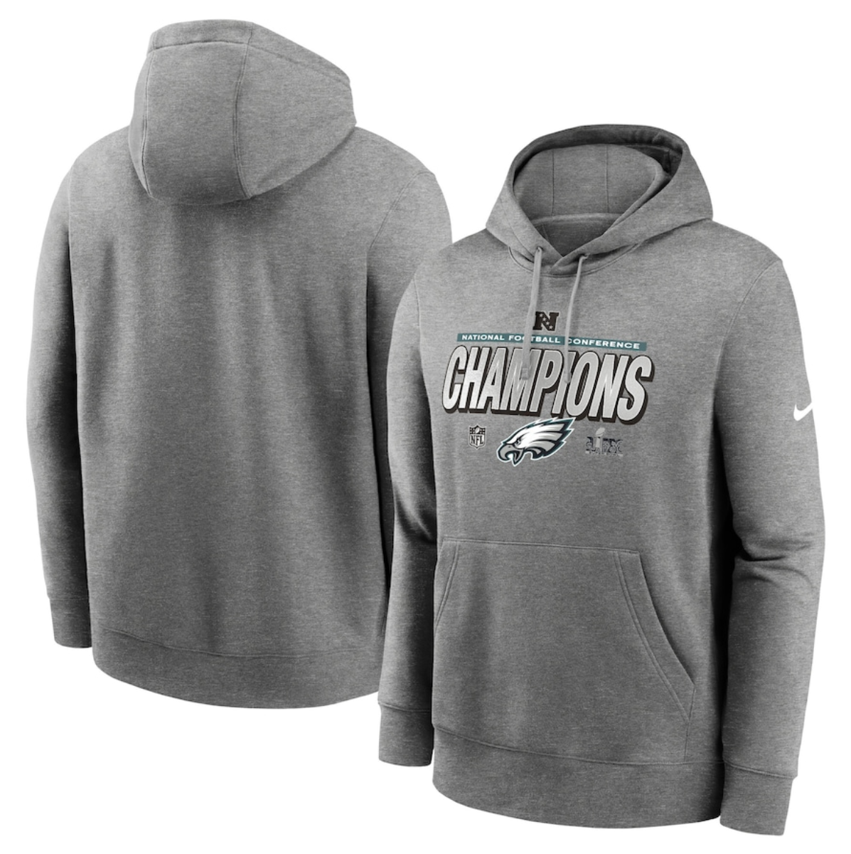 Men's Philadelphia Eagles Heather Gray 2024 NFC Champions Locker Room Trophy Pullover Hoodie Men's Philadelphia Eagles Heather Gray 2024 NFC Champions Locker Room Trophy Pullover Hoodie