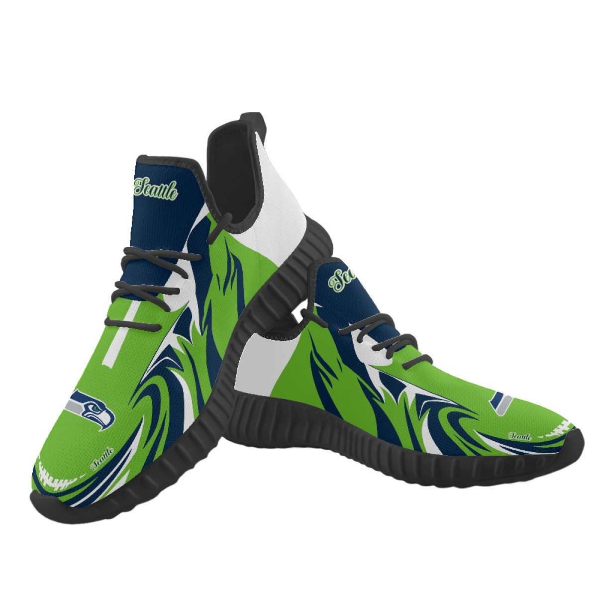 Men's Seattle Seahawks Mesh Knit Sneakers/Shoes 013 Men's Seattle Seahawks Mesh Knit Sneakers/Shoes 013