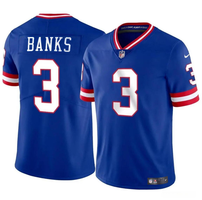 Youth New York Giants #3 Deonte Banks Royal 2023 Vapor Throwback Stitched Jersey Youth New York Giants #3 Deonte Banks Royal 2023 Vapor Throwback Stitched Jersey