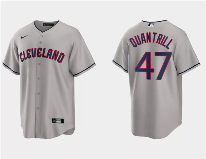 Men's Cleveland Guardians #47 Cal Quantrill Grey Cool Base Stitched Jersey Men's Cleveland Guardians #47 Cal Quantrill Grey Cool Base Stitched Jersey