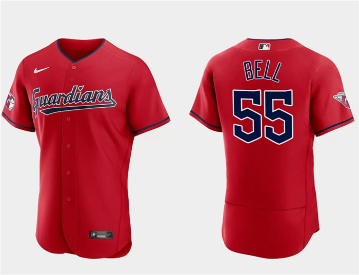 Men's Cleveland Guardians #55 Josh Bell Red Flex Base Stitched Jersey Men's Cleveland Guardians #55 Josh Bell Red Flex Base Stitched Jersey