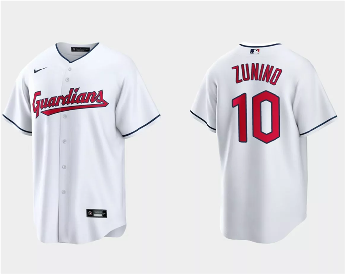 Men's Cleveland Guardians #10 Mike Zunino White Cool Base Stitched Jersey Men's Cleveland Guardians #10 Mike Zunino White Cool Base Stitched Jersey