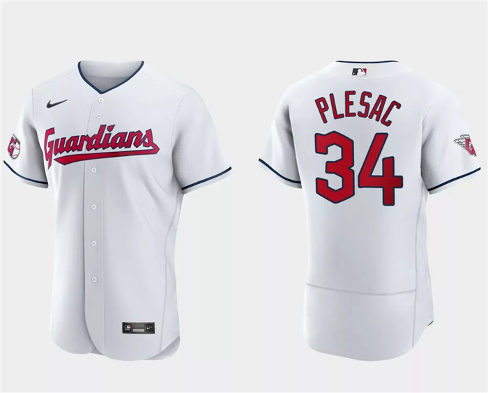 Men's Cleveland Guardians #34 Zach Plesac White Flex Base Stitched Jersey Men's Cleveland Guardians #34 Zach Plesac White Flex Base Stitched Jersey